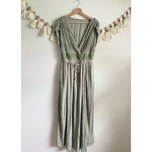 Free People Devon Smocked Maxi Dress Seagrass Boho Flowy Renaissance Fairy S